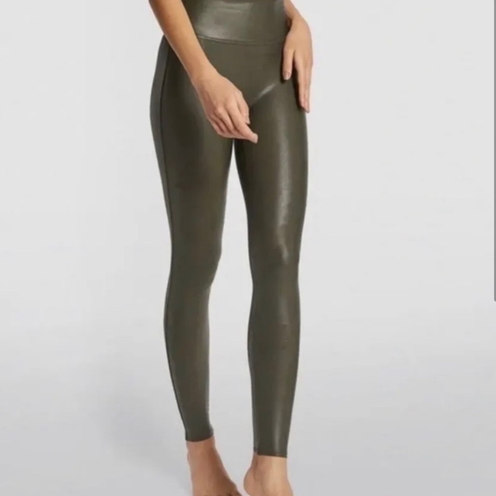SPANX Faux Leather Olive Green Women’s Leggings Size L